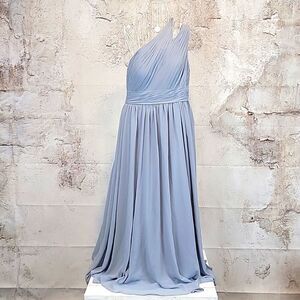 Azazie Molly one shoulder special occasion maxi dress - dusty blue grey  Size M